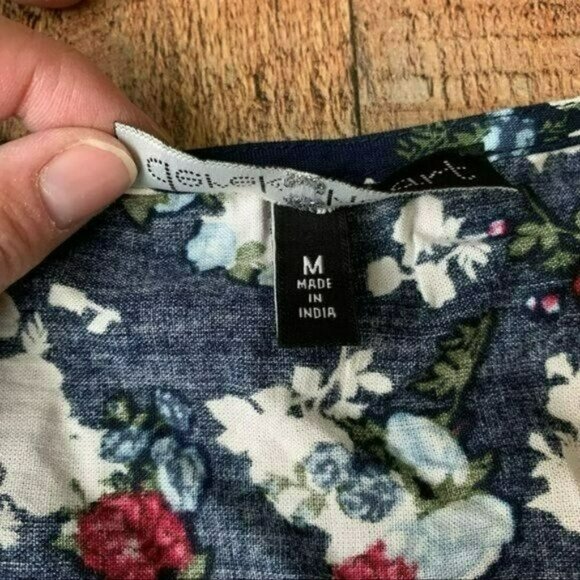 Derek Heart Floral Print Tie Short Sleeve Button-Front Navy Dress Adjustable - Picture 6 of 9